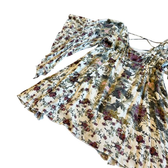 Free People Heart of Gold Floral Print Mini Dress Butterfly Sleeves Size Small - Picture 13 of 14